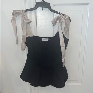 Vestique Black and light Tan Tie Front Peplum Tank Top